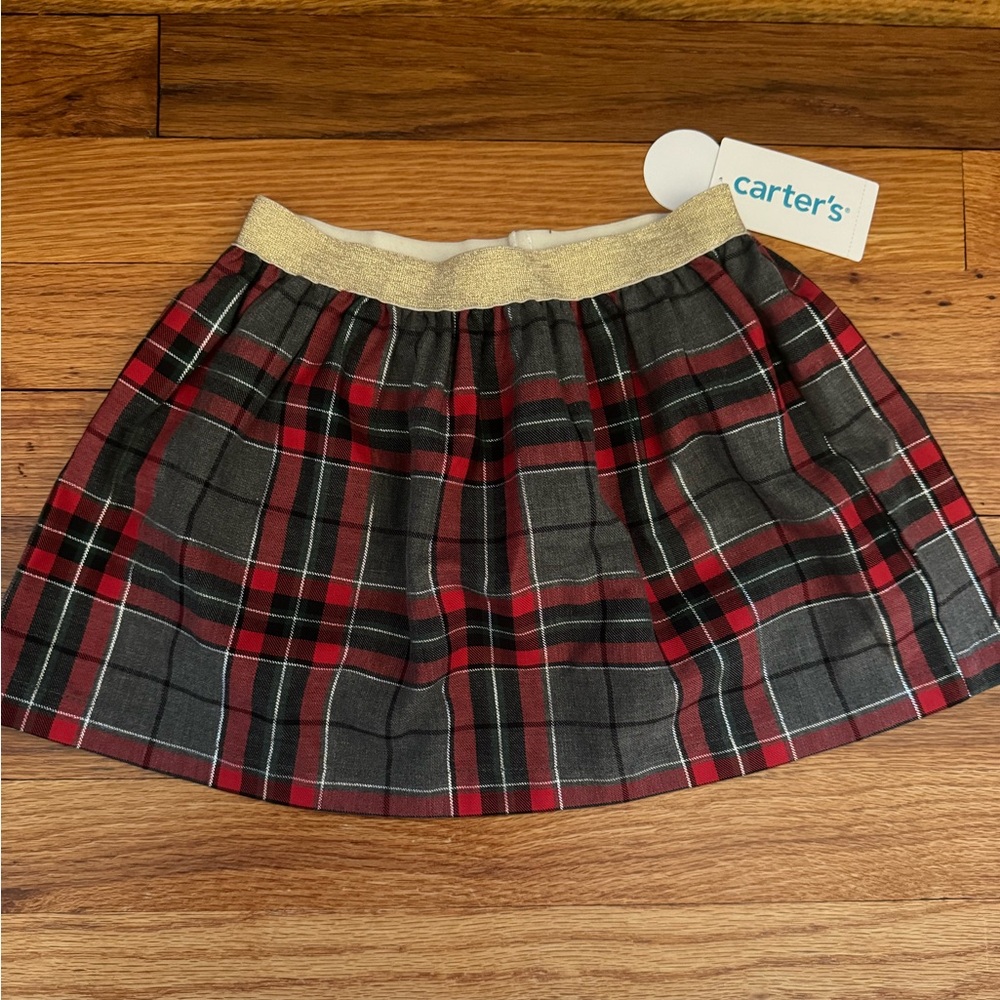 Carter’s Buffalo Plaid Skirt with Gold Elastic Waistband 3T